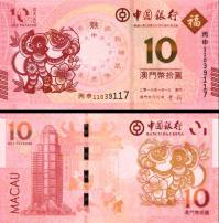 *10 patacas Macao 2016 P119 UNC Bank of China Rok opice - Kliknutím na obrázok zatvorte -